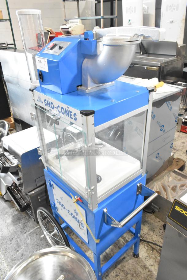 BRAND NEW 2024 Carnival King 382SCM350R sno cone machine. Metal commercial floor model, 120V, 1 phase. Scratch and dent condition.