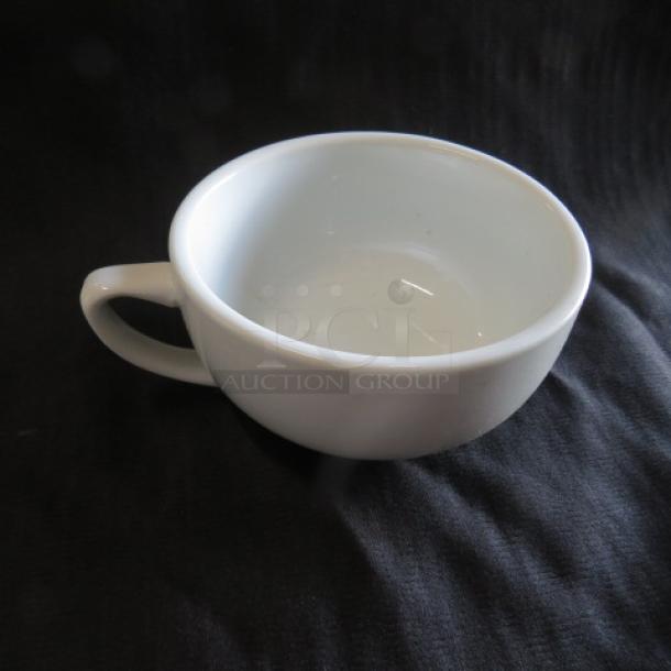 White Vertex coffee mug, new, with a sleek handle and smooth finish, labeled 4XBID.
