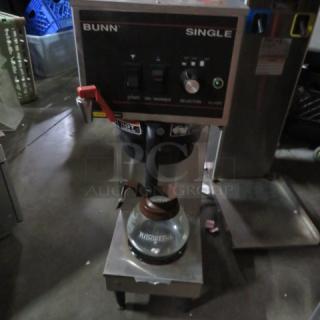 One Bunn Single Coffee Brewer With Filter Basket And Pot. Model# Single B. 120 Volt 9.5X18X29.5 - Item #1204499