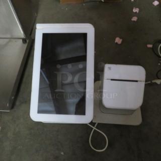 Clover POS Terminal and Thermal Printer, models C100 and P100, in used condition with power cable.