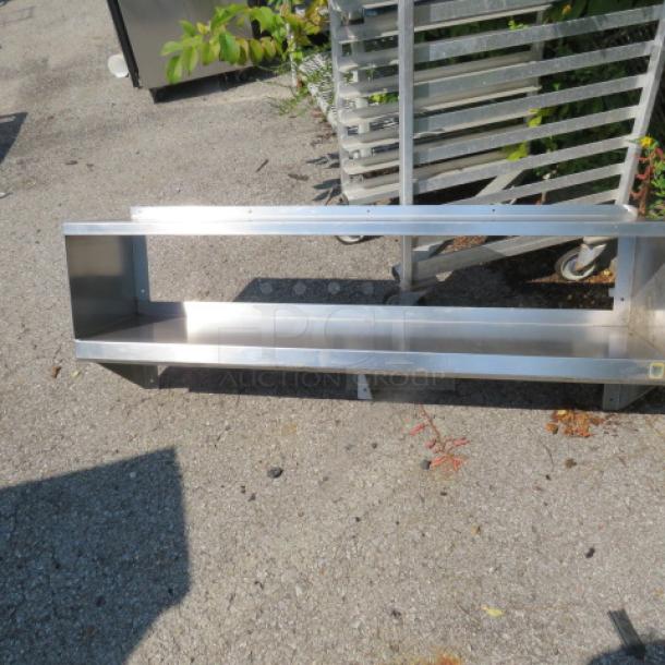 Stainless steel wall mount double shelf, 48x12x19 inches, new condition, ideal for kitchen or storage use.