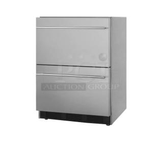 Brand new Summit SP6DBS2D7ADA 2023 commercial stainless steel 2-drawer 24” wide all-refrigerator.