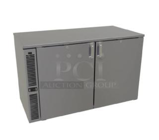 Brand new Glastender C1SL48 commercial 2-door stainless steel back bar refrigerated cabinet.