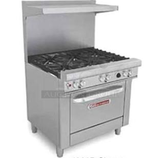 Southbend 4361D-7N stainless steel natural gas 4-burner range/oven combo, with backsplash, salamander shelf, and legs. Brand new.