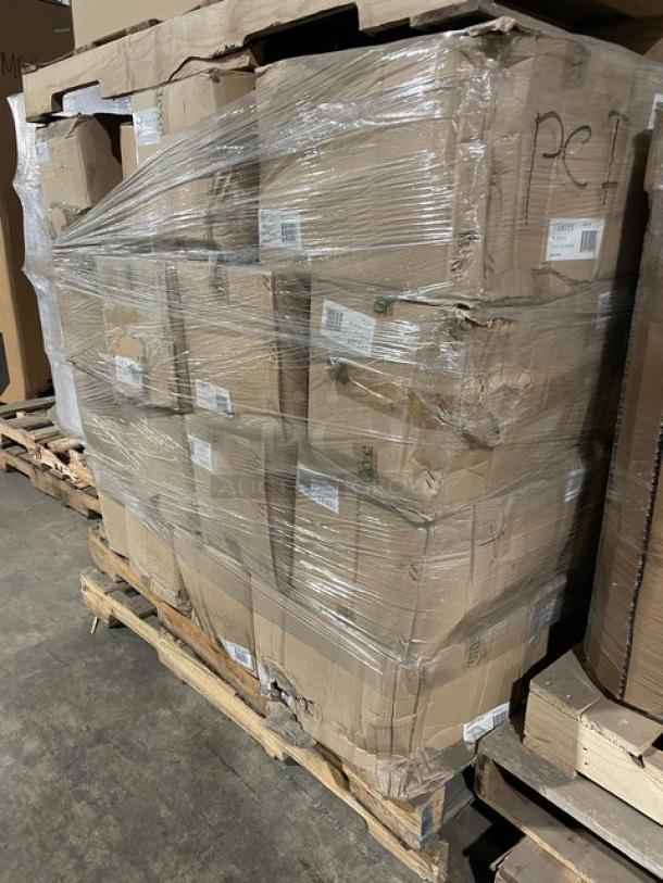 Full pallet of Vertex China Signature Series Argyle Collection 9.75” rolled edge plates, model ARG9, in cases, brand new.