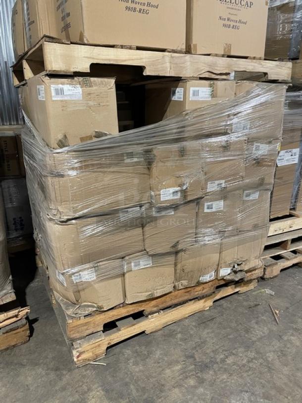 Pallet of brand new Vertex China Argyle Collection plates, model ARG9, 9.75” rolled edge, 2-dozen per case. 
