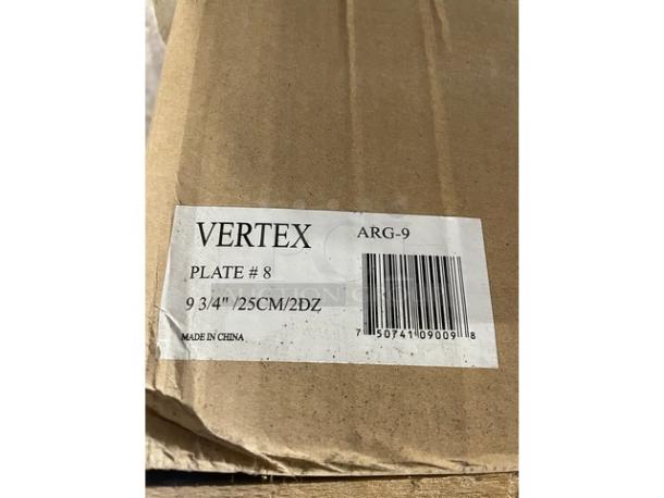 Brand new Vertex China ARG9 plates, Signature Argyle Collection, 9.75" rolled edge, 24 per case, full pallet.