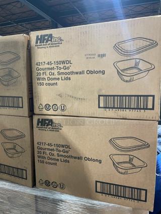 BRAND NEW HFA Gourmet-To-Go aluminum containers, 20 oz, smoothwall with dome lid, 150/case, Model 4217-45-150WDL.