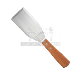Winco TN719 stainless steel offset hamburger turner with wooden grip handle, brand new condition.