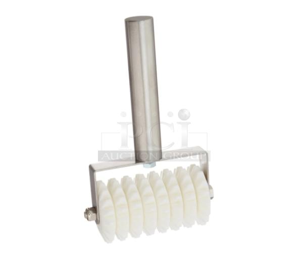 Brand new Winco RD-8 stainless steel 8-wheel dough roller/docker, features durable construction and ergonomic handle.