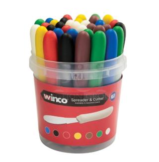 Winco Commercial Stainless Steel Butter Spreaders, 35-Piece Set, Assorted Colored Grip Handles, Model TWP-3135, brand new.