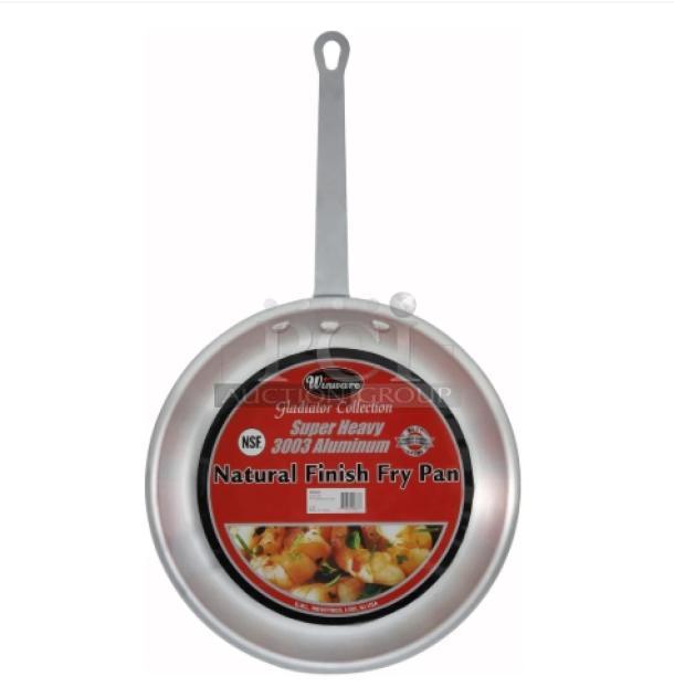 BRAND NEW! Winco Winware Gladiator Collection 12” round aluminum fry pan, model AFP-12A, natural finish, commercial grade.