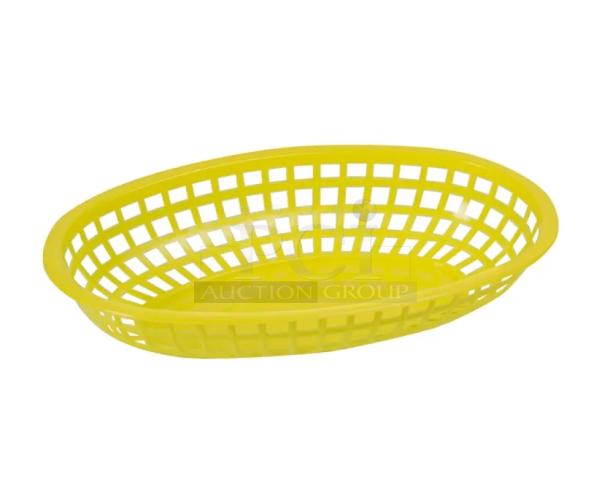Brand new Winco Winware yellow oval fast food serving basket, model POB-Y, durable plastic, 12 per case.
