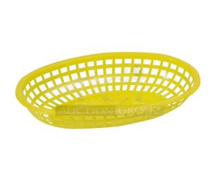 Brand new Winco Winware yellow oval fast food serving basket, model POB-Y, durable plastic, 12 per case.