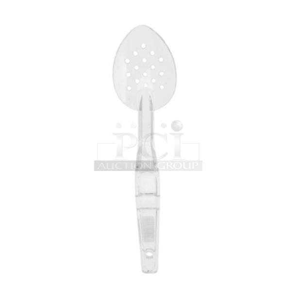 Brand new Cambro Camwear clear 13” perforated deli spoon, Model SPOP13CW135, commercial grade, sold in cases of 12.