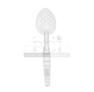 Brand new Cambro Camwear clear 13” perforated deli spoon, Model SPOP13CW135, commercial grade, sold in cases of 12.