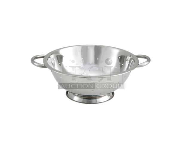 Brand new Winco COD-5 stainless steel 5 qt. colander with handles, perforated design, commercial quality.