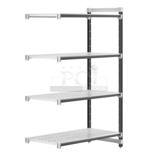 Brand new Cambro Elements Series 4-tier speckled gray add-on unit, Model EXA244872V4480, with 2,400 lb. capacity.