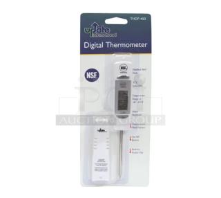 Brand new Focus Food Service THDP450 digital pocket thermometer, stainless steel, -40 to 450F, water-resistant, with pocket clip.