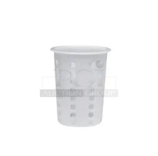 Brand new Update International 4.25" white perforated flatware cylinder, model FLTCYP, ideal for commercial use.
