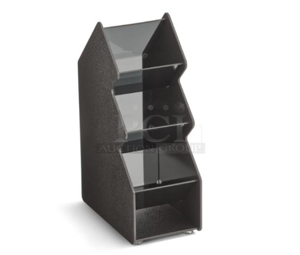 Vollrath CTC3V condiment caddy, black smoked-acrylic, 3 compartments, vertical stand, brand new, commercial use.