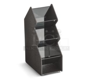 Vollrath CTC3V condiment caddy, black smoked-acrylic, 3 compartments, vertical stand, brand new, commercial use.