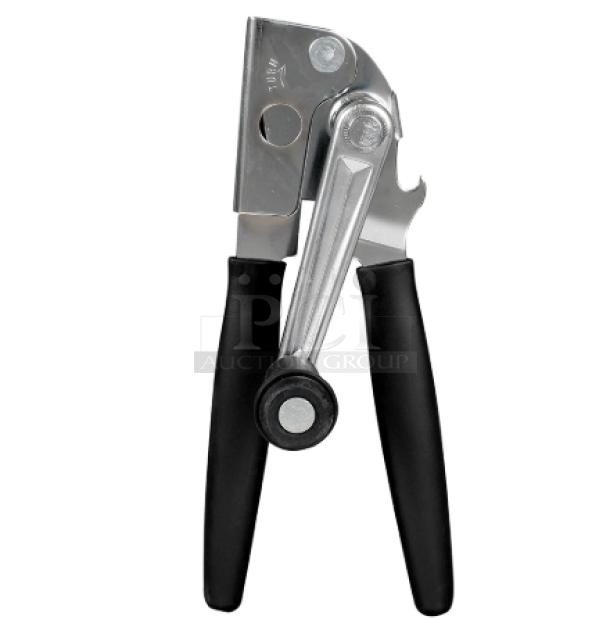 Brand new Focus Food Service model 6090 can opener; long black grip handle; commercial-grade; durable metal construction.