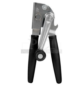 Brand new Focus Food Service model 6090 can opener; long black grip handle; commercial-grade; durable metal construction.
