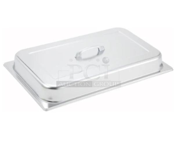 Winco Commercial Stainless Steel Dome Cover, Model CDCF, new condition, full-size with handle, ideal for professional use.