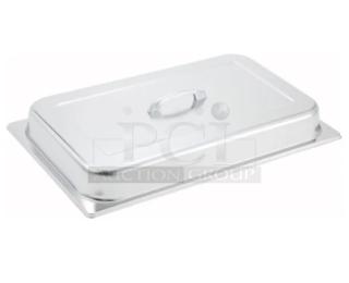 Winco Commercial Stainless Steel Dome Cover, Model CDCF, new condition, full-size with handle, ideal for professional use.
