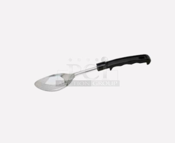 Johnson-Rose 13” stainless steel serving spoon, model 3513, with a black grip handle. Brand new condition.