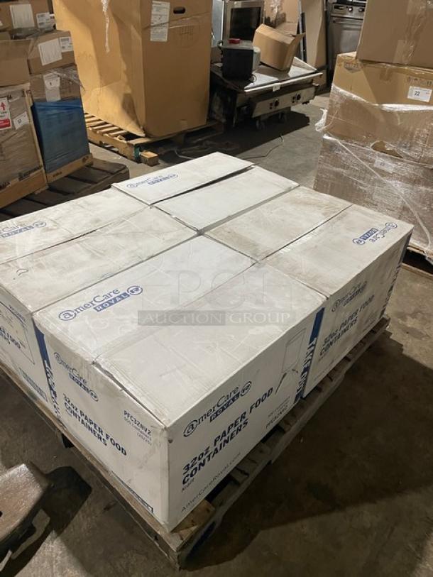 Full pallet of AmerCare Royal 32 oz. Kraft food containers, model PFC32NV2, new condition, 500 per case.