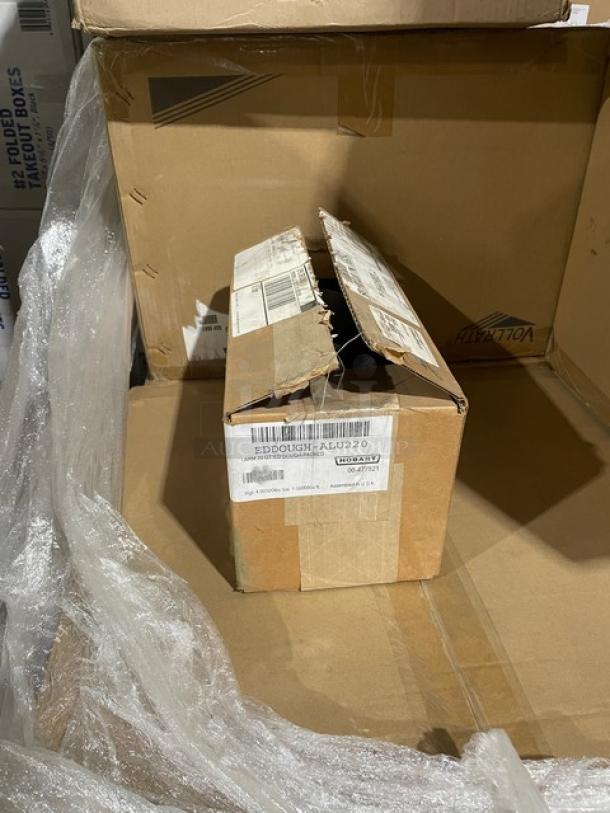 Brand new Hobart EDDOUGH-ALU220 20 Qt. aluminum dough hook in original packaging. Model tag visible on box.