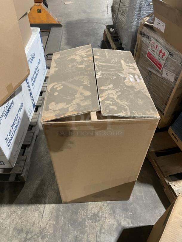Brand new VerTerra wooden disposable food tray, model RA-TG-DE-12D, in original sealed cardboard box, ready for auction.