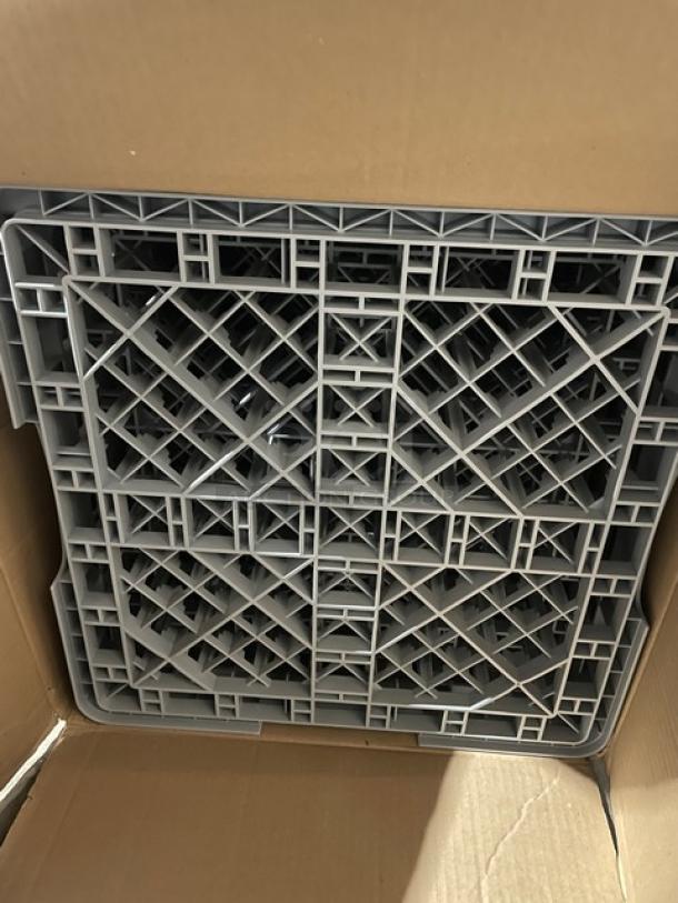Brand new Cambro Camracks Series commercial gray open-end tray rack, model OETR314151, packed in a case, 6 per case.