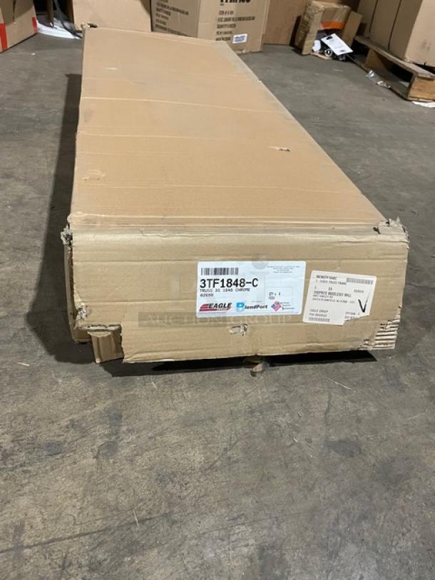 Eagle Group 48"x18" shelving in original packaging, model 3TF1848-C, chrome-plated, brand new, 4 per case.