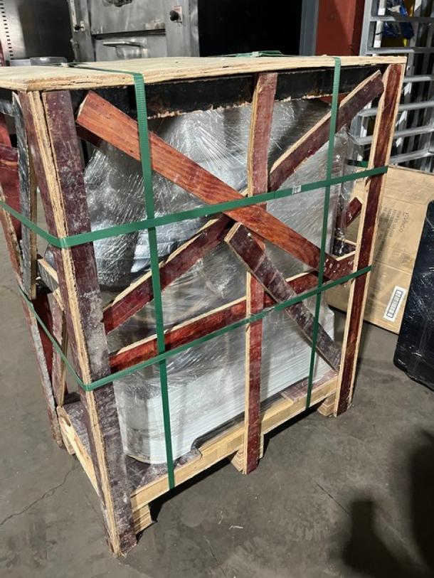 Brand new commercial dough mixer YQ-S30 in shipping crate; includes stainless steel bowl guard and mixing bowl, 220V.