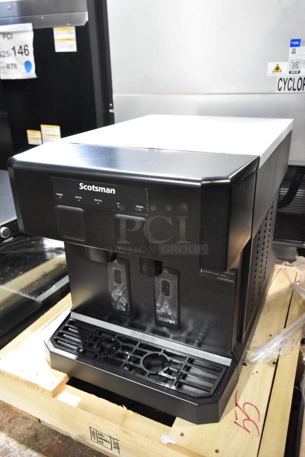 Brand new 2025 Scotsman HID207AX-1A nugget ice machine, touch-free ice and water dispensing, 7 lb bin, 196 lb capacity.