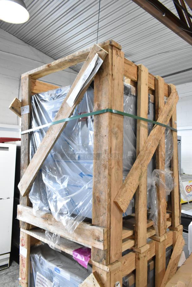 New Randell 9404F-290JIBR stainless steel single door undercounter freezer in crate, 115V, 1 phase. No casters included.
