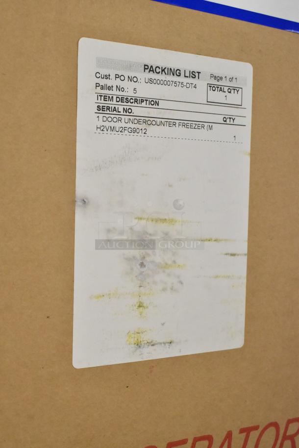 Brand new Turbo Air MUF-28-N undercounter freezer in box. Serial No: H2VMU2FG9012. 115 Volts, 1 Phase.