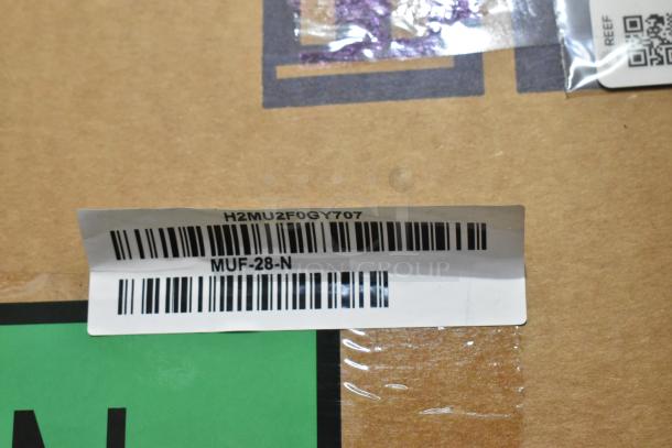 Brand new Turbo Air MUF-28-N stainless steel single door undercounter freezer in original box. Model visible on label.