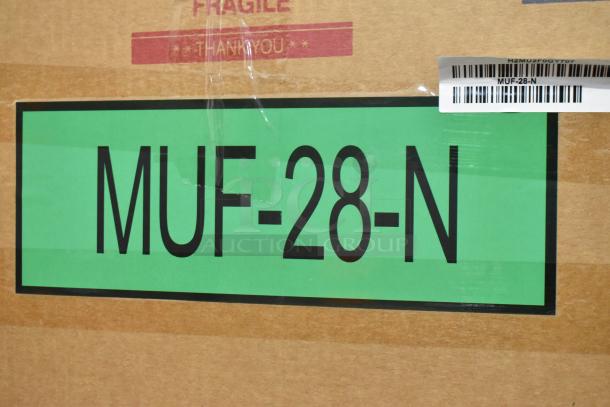 Brand new Turbo Air MUF-28-N stainless steel undercounter freezer, 115 volts, 1 phase, visible model label on box.