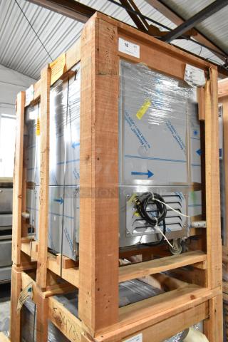 BRAND NEW BKI 52473-1 stainless steel commercial meat freezer in crate. Features commercial casters, 115V, 1 phase.