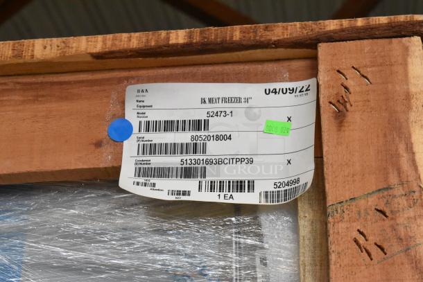 BRAND NEW BKI 52473-1 Stainless Steel Meat Freezer in Crate. Model 52473-1, Serial 8052018004. 115 Volts, 1 Phase.