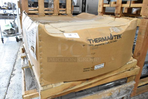 New Therma-Tek TC36-36TGL griddle in damaged box. Model 21F00531R, stainless steel, commercial countertop.
