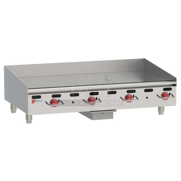 Brand new Wolf AGM48-101 stainless steel flat top griddle, natural gas, 108,000 BTU, commercial countertop use.
