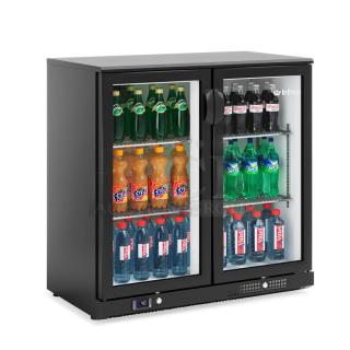 Brand new Infrico ERV25-GD metal commercial 2-door cooler merchandiser, 115V, in crate, glass doors, internal shelving.