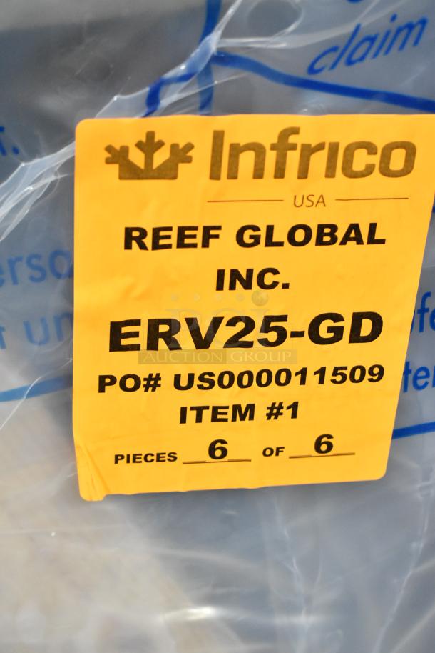 New Infrico ERV25-GD commercial cooler, 2-door, 115V, 1-phase, labeled "REEF GLOBAL INC." for auction.