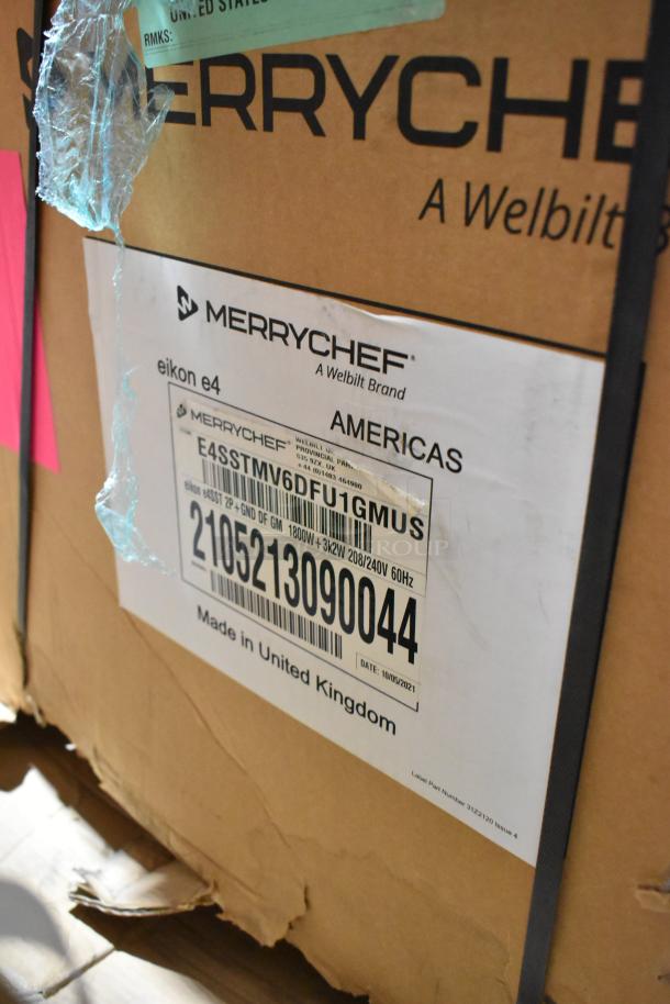 Brand new Merrychef eikon e4 convection oven in box. Stainless steel, high speed, 208/240V, 1 phase, made in UK.