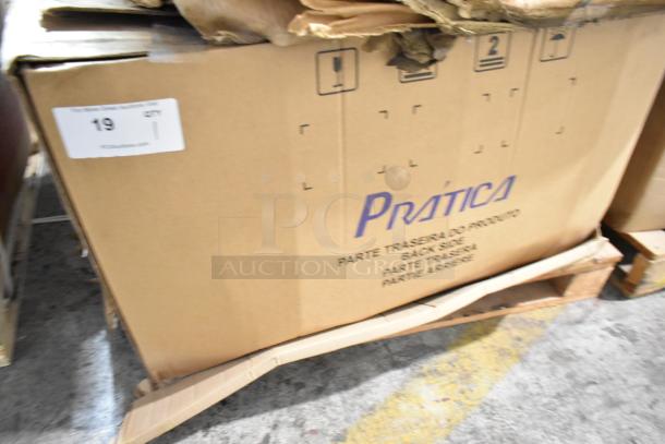 Brand new Practica STI-10101 stainless steel high-speed pizza oven in box. 208/240V, 1 phase. Ventless, electric-powered.